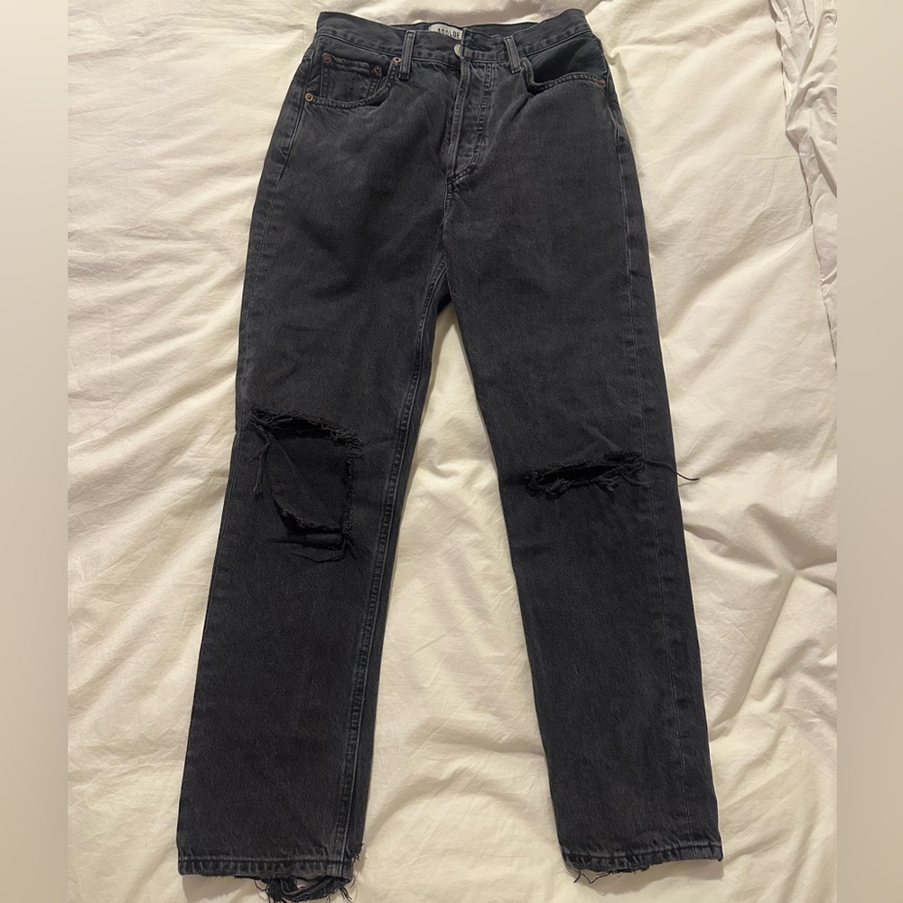 Agolde Women's Black Distressed Straight Leg Jeans